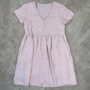 Madewell Dress Womens S Blush Pink Linen Blend Alexandra Button Mini Cottagecore